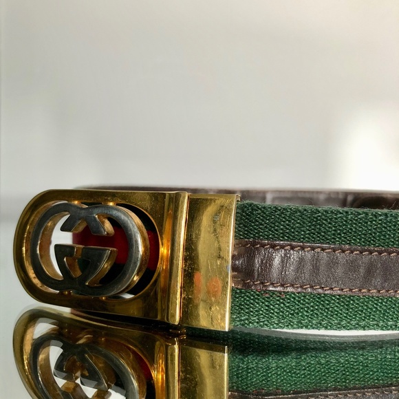 Vintage Gucci GG Logo Buckle Leather Belt